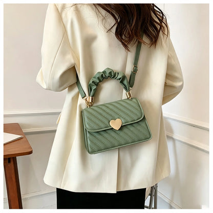 Women Shoulder Bags Fashion Rhombus Ladies Crossbody Handbag Girls' Totes Bags Student Coin Pack Pleated Metal Heart Shape Trim