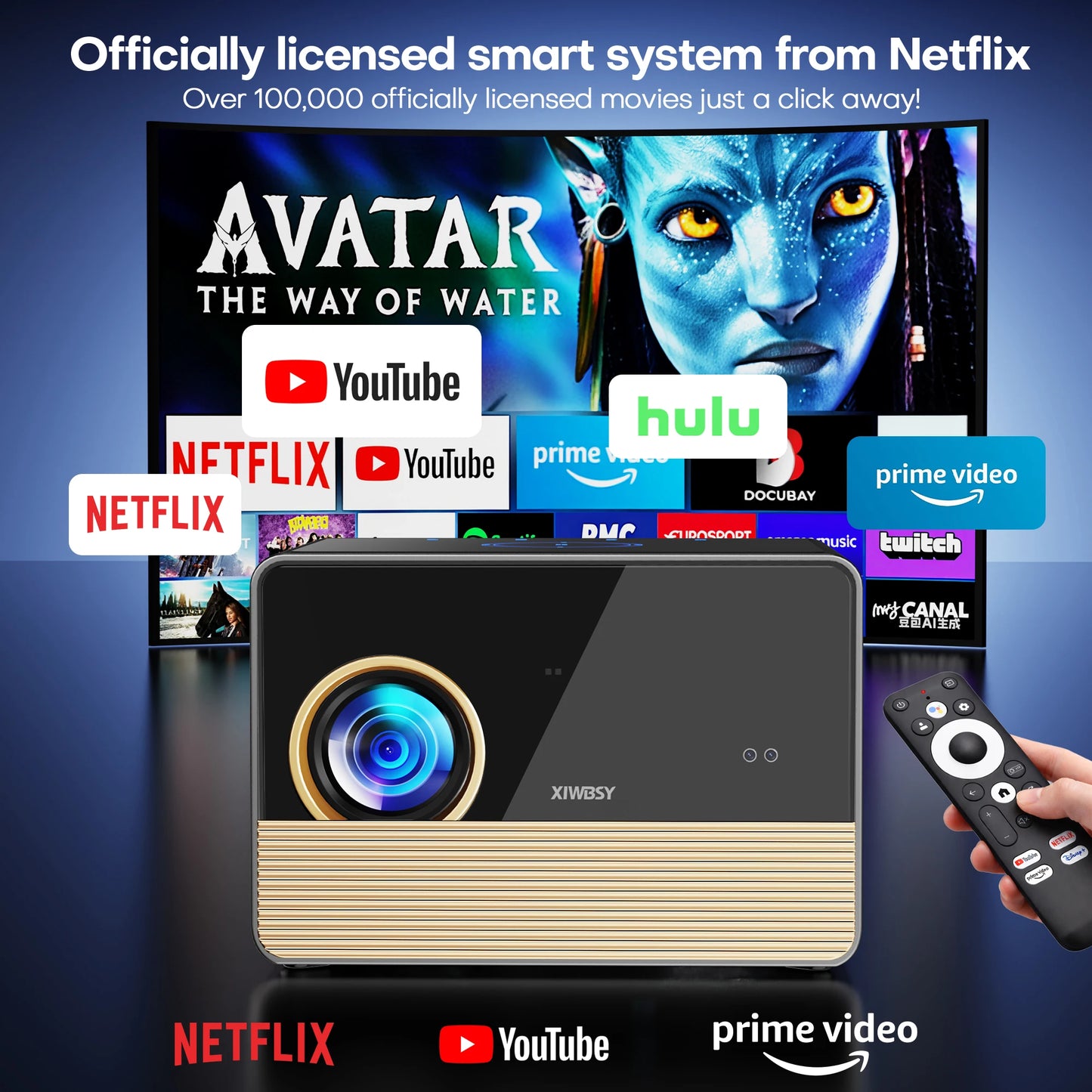 XIWBSY X06 Google TV Projector with TV Stick 3600 ANSI Native 1080P 4K Supported TOF Auto Focus WiFi6 BT5.4 Home Theater
