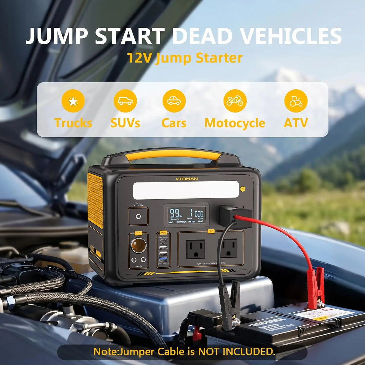Jump 600X Portable Power Station 600W, 299Wh LiFePO4 Battery | 1200W Surge AC Outlet, PD 60W USB-C, 2-In-1 Solar, Custom