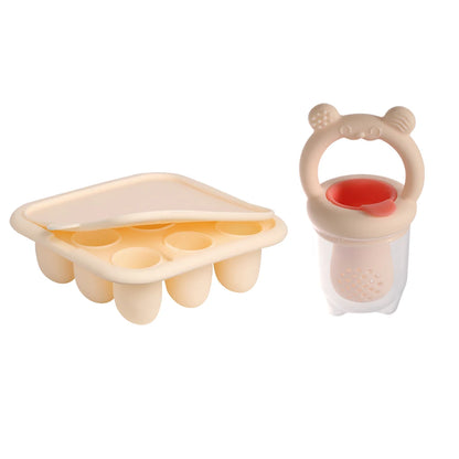 BPA Free 2 In 1 Baby Food Feeder and Silicone Baby Popsicle Mold Set Bear Fruit Teething Feeder Freezer Baby Food Storage Ice Lolly Mold for Infant Teething Supplementary Food Making