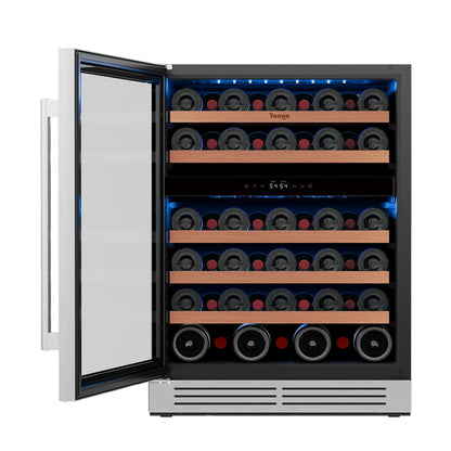 Yeego 52 Bottle Dual Zone Wine Cooler Refrigerator Built In Under Counter Wine Fridge with Compressor Cooling, Adjustable Temperature 40-65°F, Lockable Glass Door LED Light, ETL DOE Certified for Home Kitchen Bar