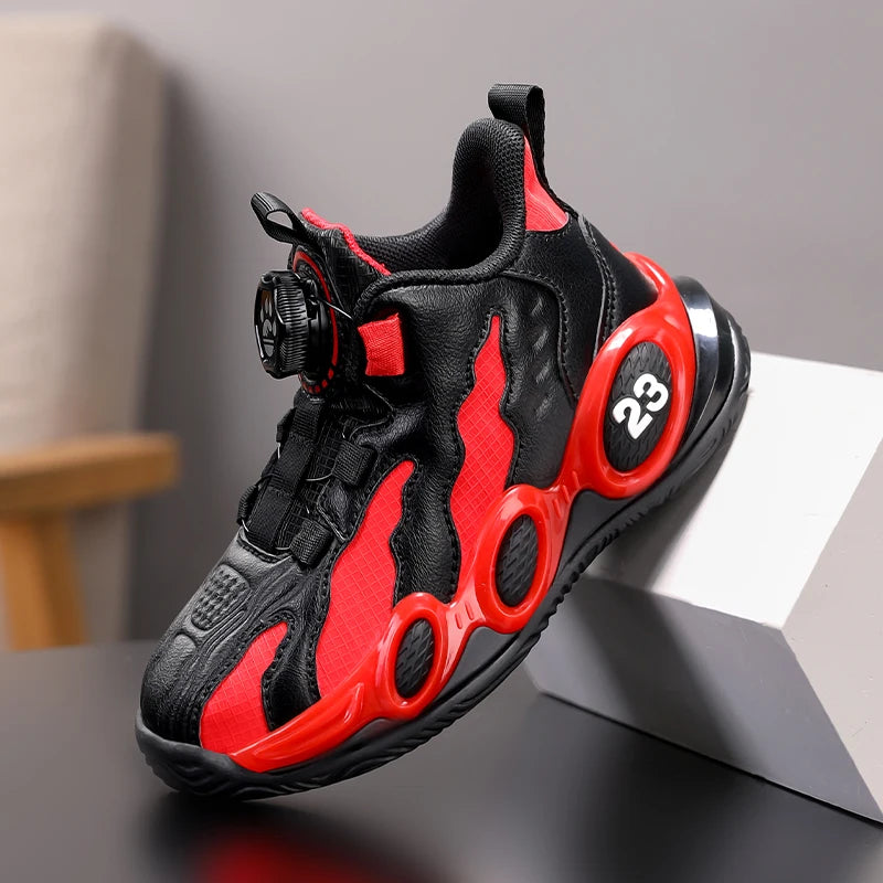 Fashion Basketball Shoes for Kids High-top PU Leather Sports Shoes Children Casual Shoes Boys Girls Comfortable Gym Trainers New