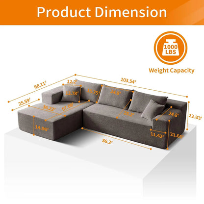 104" Sectional Sofa Boucle L-Shape Chaise High-Density Foam Living Room Set Right Hand Lounge Couch Apartment Office, Customized