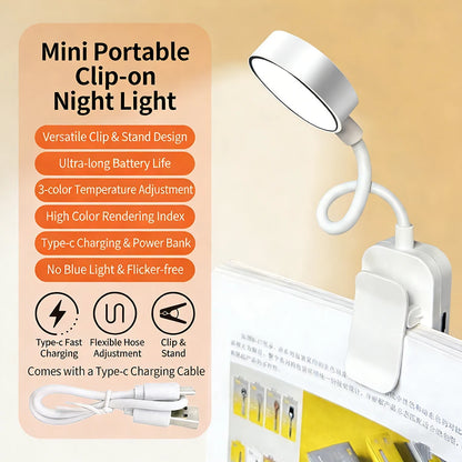 USB Rechargeable LED Clip On Desk Lamp 3 Colors Dimmable Night Light Eye Protection Portable For Bedroom Study Reading Lighting