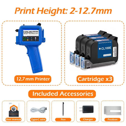 Cenliro Mini Handheld Inkjet Printer CL11P with Black Fast-drying Ink Cartridge for Date Batch Number Logo Code On Any Surfaces