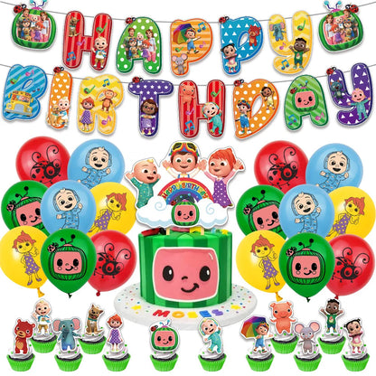 Cocomelon Balloon JJ Melon Watermelon Toy Happy Birthday Banner Party Decoration Backdrop Cake Topper JOJO Disposable Tableware