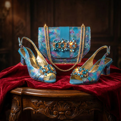 2026 New Elegant Italian Design Women's Black Heels with Rhinestones and Metal Decoration Shoes and Matching Bag Set for Party