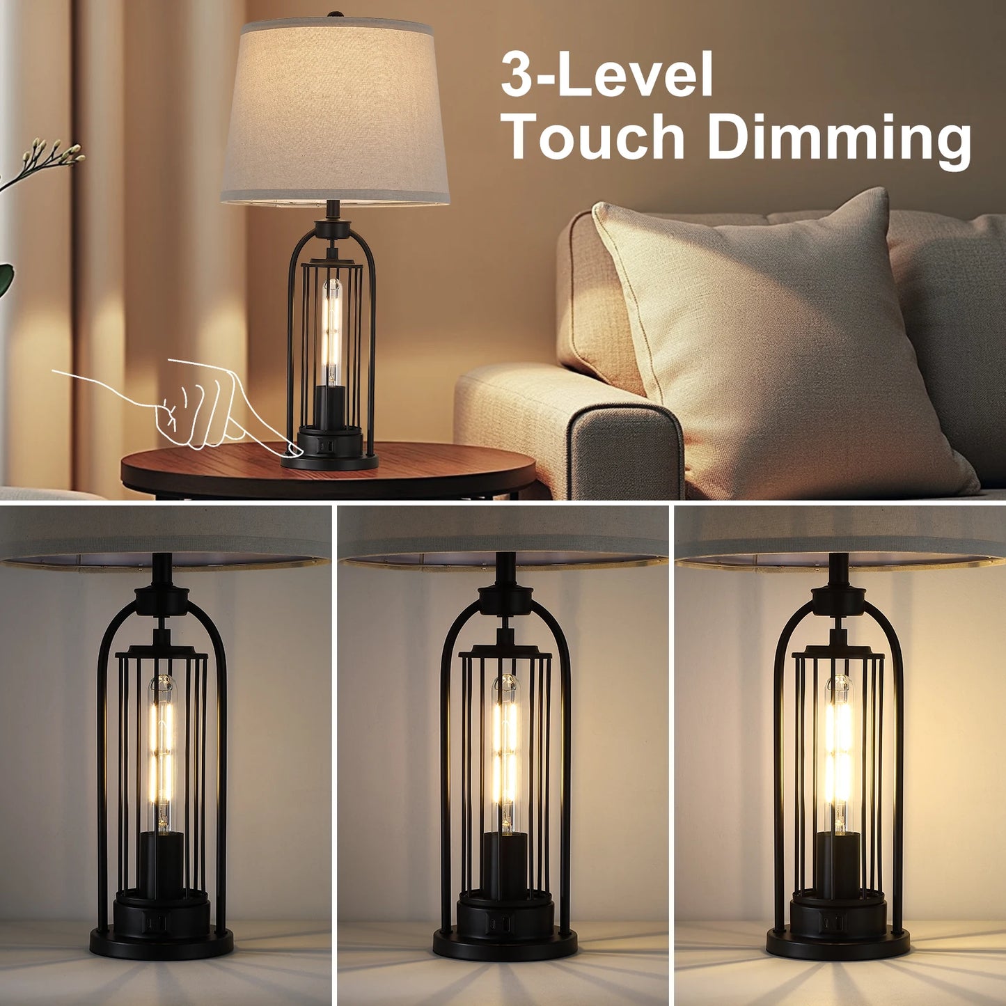 26 inch Desk Lamps Modern Dual LED lights up and down European Hardware base table lamp Hotel Guest Room Living Room Study Bedroom Bedside Decorative Lighting Lamps USB power interface