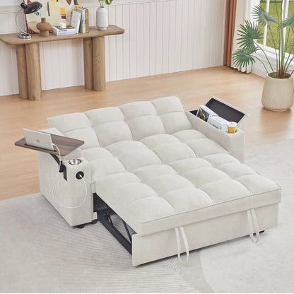 hansones 65'' 3-in-1 Folding Convertible Sofa Bed, Pullout Sofa, Modern Chenille Fabric, 360° Swivel Side Table, Easy Assembly,