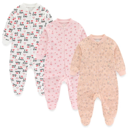 3PCS Newborn Cotton Baby Girl Clothes Cartoon Baby Boy Clothes Sets Autumn Long Sleeve Jumpsuits Spring Zipper Bebes