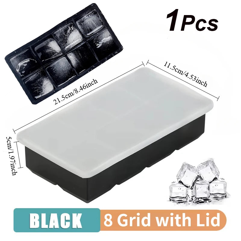 4 Grid Big Ice Tray Long Strip Square Whiskey Ice Cubes Silicone Mold With Lid Non-toxic Durable Pub Wine Ice Blocks Maker Model