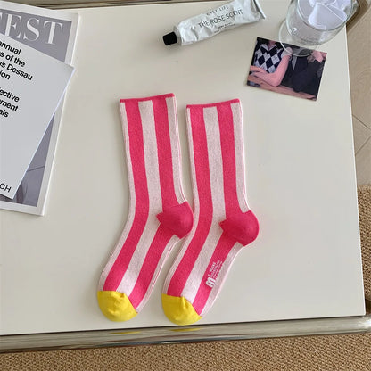 1Pairs Striped Funny Socks Korean Japanese Man Women Design Unisex Fashion Trendy Crew Stockings