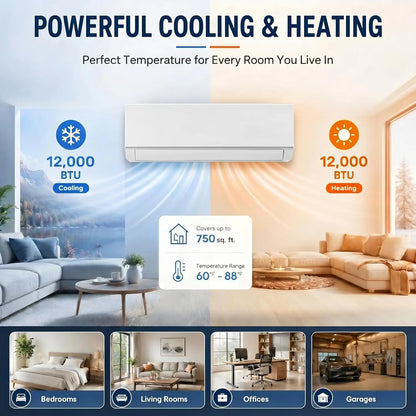 12000 BTU Mini Split Air Conditioner and Heat Pump, Compatible with Alexa, 19 SEER2 208/230V, Energy Efficient Inverter, Custom