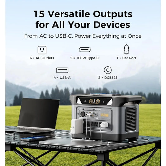 S2400 Portable Power Station(Solar Panel Option), 2083Wh LiFePO4, 2400W (Surge 3000W) UPS, 6 AC Outlets, Solar, Customized
