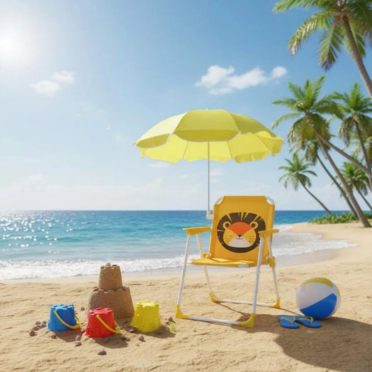Children's Portable Chair with Sun Shade Foldable Kids Beach Chair with Umbrella Lightweight Sturdy Metal Frame for Patio