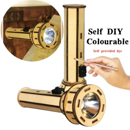 Wooden Puzzle Set DIY Electric Flashlight Handmade Cute Shape Safe Interactive Educational Physical Science Adults Creative Gift