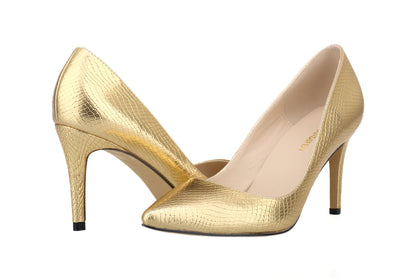 Women Shoes Fashion 8cm Sexy Crocodile Pattern Pointed Toe High Heels Pumps Office Med Heels Gold Silver Wedding Shoes Plus Size
