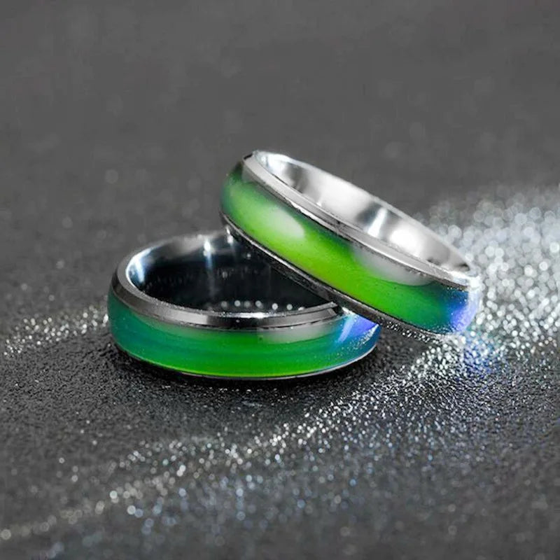 2 Colors Stainless Steel Changing Color Rings Mood Emotion Feeling Temperature Ring for Women Men Couples Ring Tone Jewelry Gift