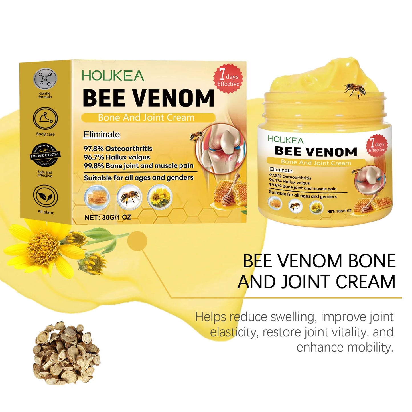 Houkea Bee Venom Joint Bone Care Cream Repair Muscle Hurt Relief Rheumatoid Pain Arthritis Treatment Body Knee Soothing Creams