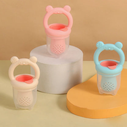 BPA Free 2 In 1 Baby Food Feeder and Silicone Baby Popsicle Mold Set Bear Fruit Teething Feeder Freezer Baby Food Storage Ice Lolly Mold for Infant Teething Supplementary Food Making