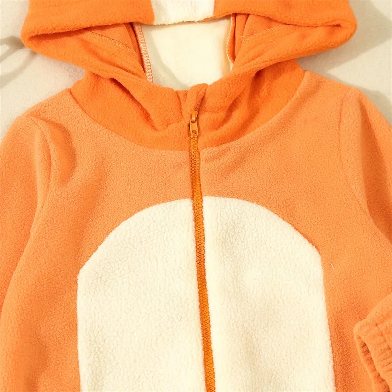 Cartoon Blue Orange Dog Costume For Toddler Baby Boys Girls Halloween Costume Hooded Ear Tail Jumpsuit