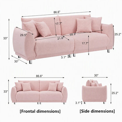 86.6 Inch Teddy Fleece Sofa With Four Throw Pillows Hardware Feet Can Sit Comfortably In An Apartment Bedroom Without Taking Up Space