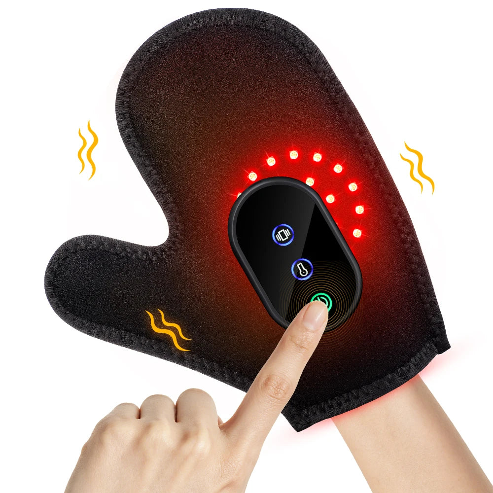 Portable Electric Red LED Light Hand Massager with Heat Compression Cordless Glove Massage Fingers Palm Full Wrapped Relaxation