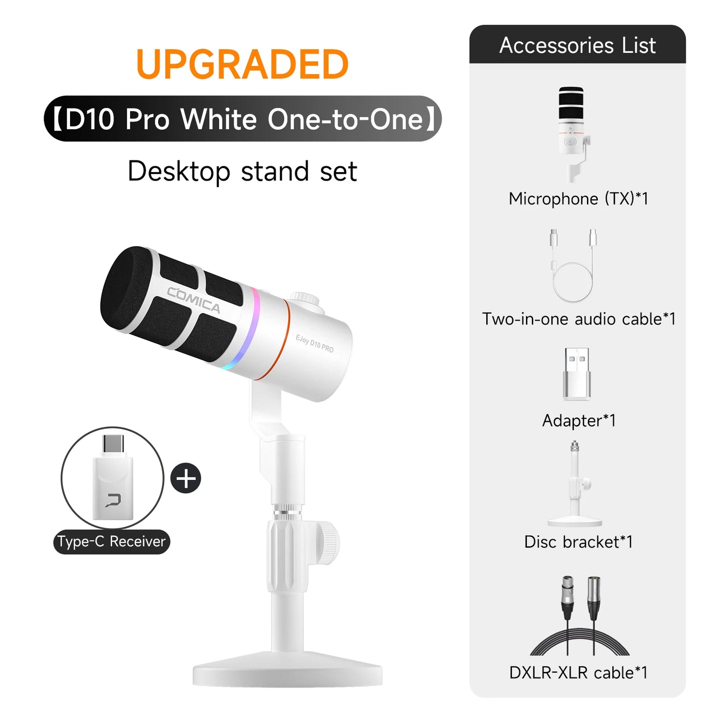 COMICA D10/D10 PRO RGB Cardioid USB/XLR Dynamic Desktop Gaming Mic Wired/Wireless Microphone for Streaming Interview Podcast
