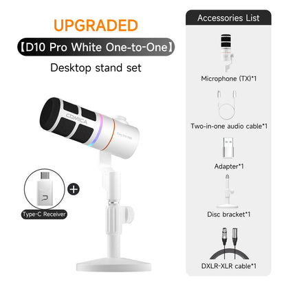 COMICA D10/D10 PRO RGB Cardioid USB/XLR Dynamic Desktop Gaming Mic Wired/Wireless Microphone for Streaming Interview Podcast