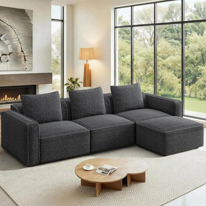 103" Sectional Couch, Locked-in Modular Sectional Sofa, Wood Frame Couches for Living Room, 22" Deep Seat L Shaped, Custom