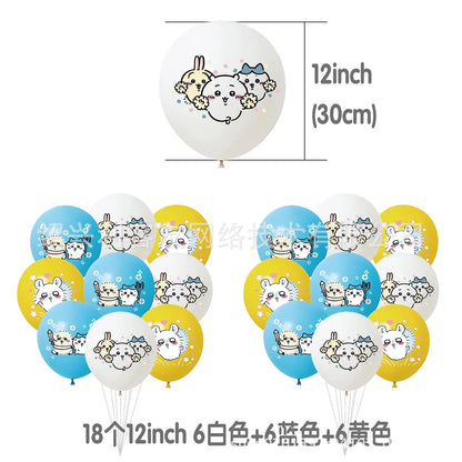 kawaii Chiikawa Birthday Party Disposable tableware Banner Cake Topper Hanging Flag Latex Foil Balloons Birthday Decorations Toy