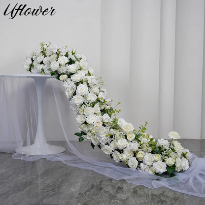 Uflower 2m Luxury Artificial Flowers Wedding Backdrop Table Long Runner Flower Row Floral Backdrop Arrangement Wall Arch Decor