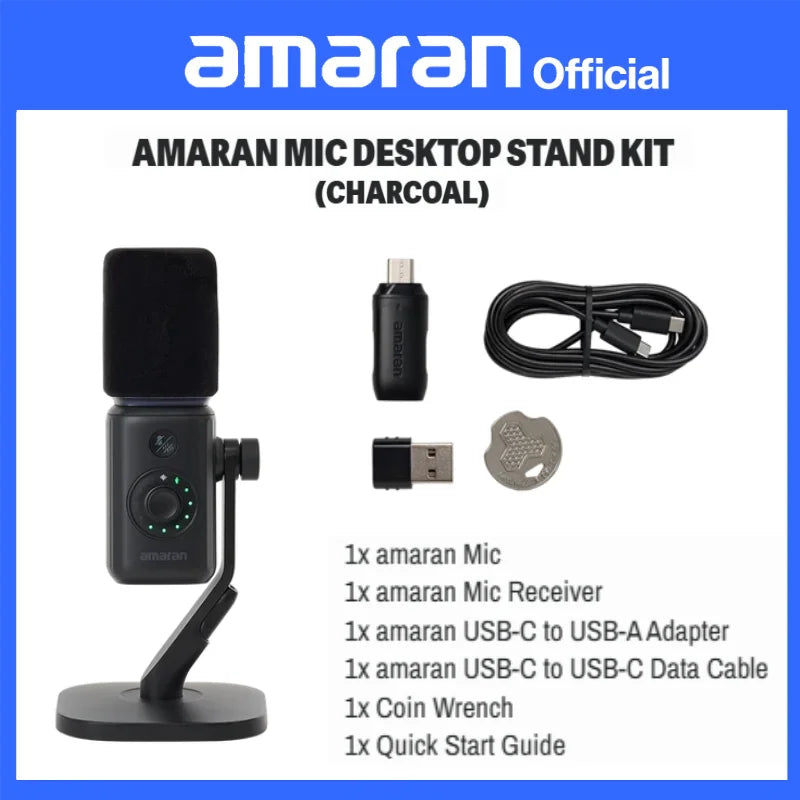 amaran Mic Wireless Desktop Microphone AI Noise Reduction 30mm Capsule 50m Range 60 Hours Battery for Podcasts Livestreams