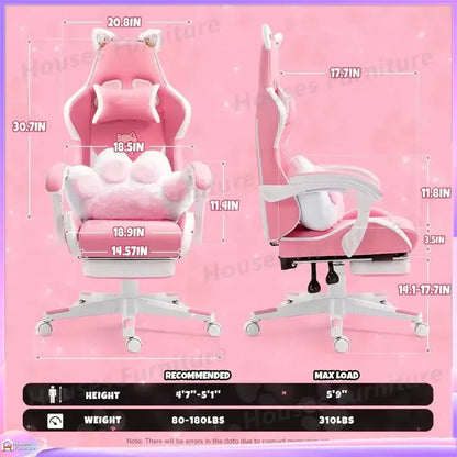 Ergonomic Gaming Chair RGB LED Lights Adjustable Height Reclining Backrest PU Leather Office Chair for Gamers Computer Desk