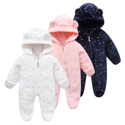 Newborn Baby Flannel Rompers Soft Warm Autumn Winter Bodysuit for Boys & Girls Cartoon Print Jumpsuit 0-19M Newborn Baby Clothes