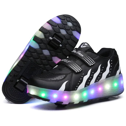 Children LED Flashing Luminous Double Wheels Roller Skating Shoes Boys Girls Glowing Roller Skates Sneakers Male Female Adult