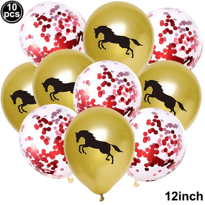 10pcs Horse Balloons Set Party Decor Confetti Sequin Balloons Foil Latex Party Balloons Kid Aldult Cowboy Cowgirl Birthday Party
