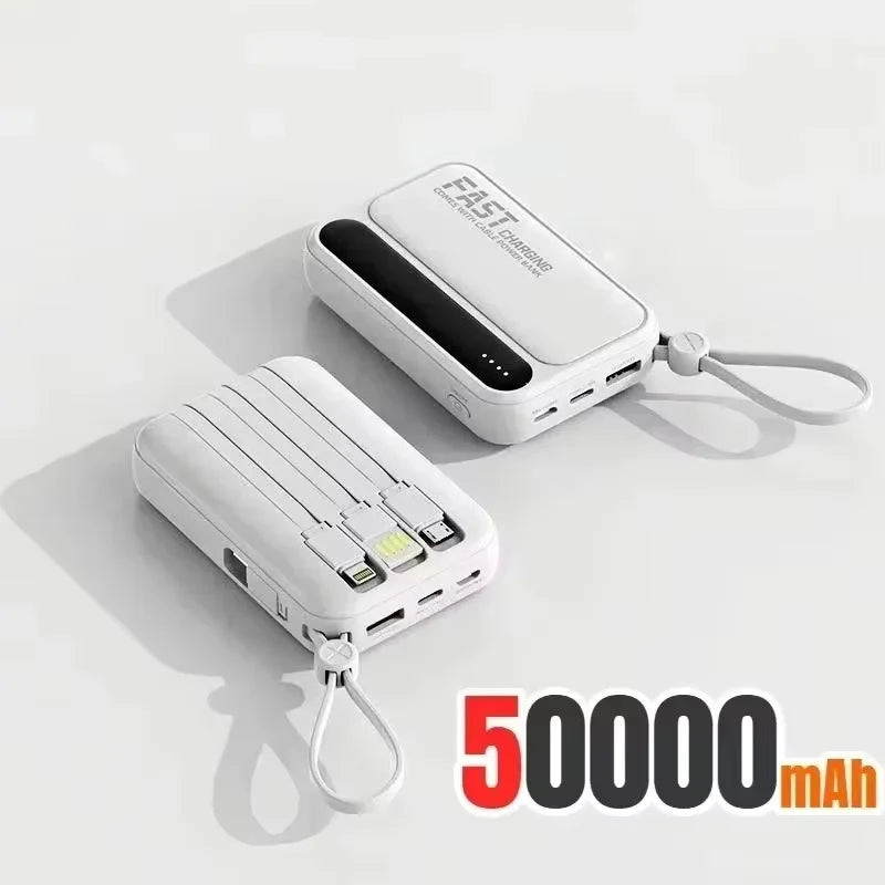 Lenovo Fast Charging Mini Battery Pack 50000mAh Power Bank with 4 Built-in Type C Cables for iPhone Samsung Android Devices