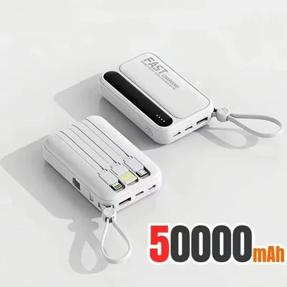 Lenovo Fast Charging Mini Battery Pack 50000mAh Power Bank with 4 Built-in Type C Cables for iPhone Samsung Android Devices