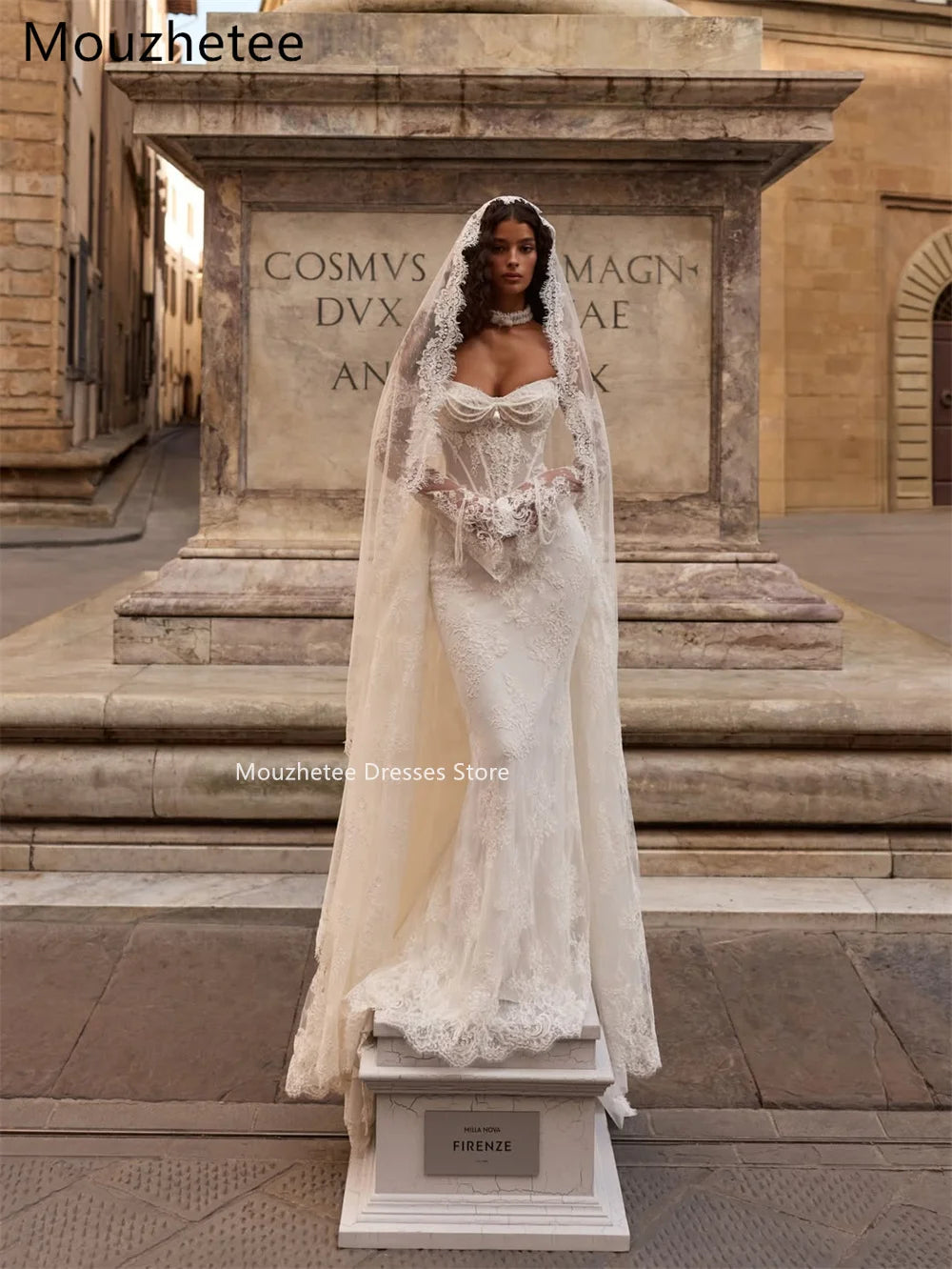 Mouzhetee Mermaid Elegant Pearls Lace Strapless Wedding Dresses Simple Sleeveless Brides Gown Custom Made 2026