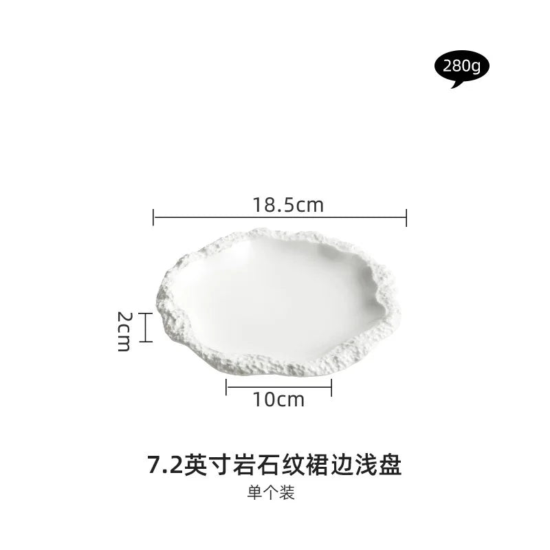Rock Pattern Skirt Plate Dish Dish Household Ceramic Flat Shallow Plate Hotel Display Plate