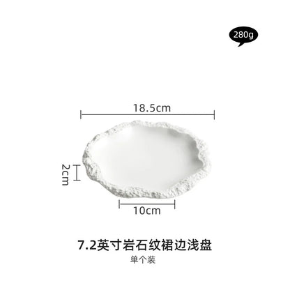 Rock Pattern Skirt Plate Dish Dish Household Ceramic Flat Shallow Plate Hotel Display Plate
