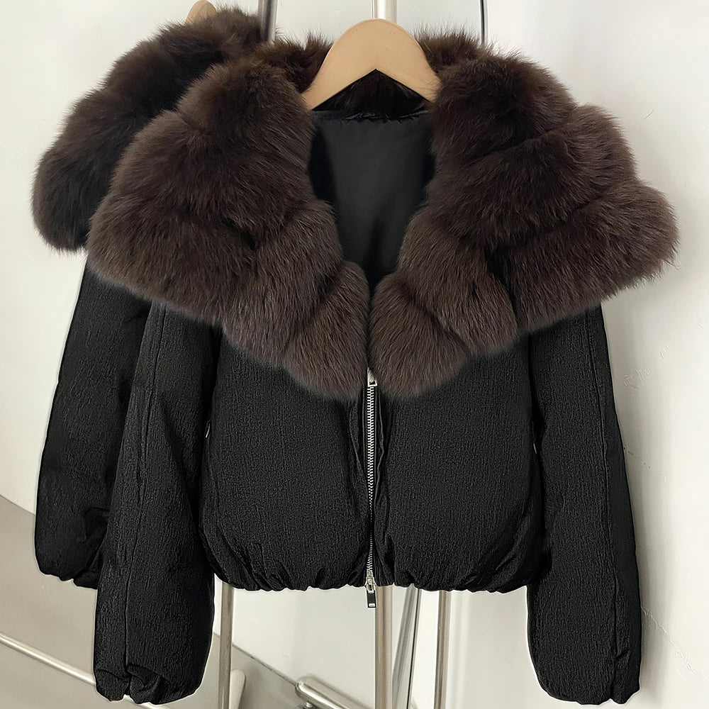OFTBUY Winter Voluminous Fox Fur Collar Coat Women Zipper Duck Down Jacket Female Relaxed Short Down Coat Warm Outerwear
