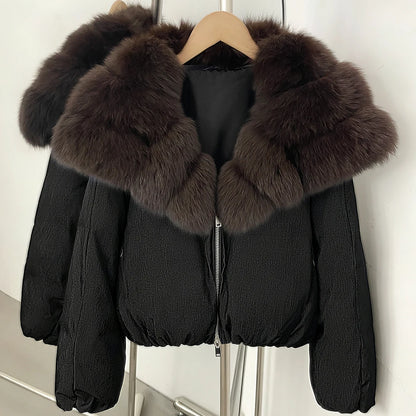 OFTBUY Winter Voluminous Fox Fur Collar Coat Women Zipper Duck Down Jacket Female Relaxed Short Down Coat Warm Outerwear
