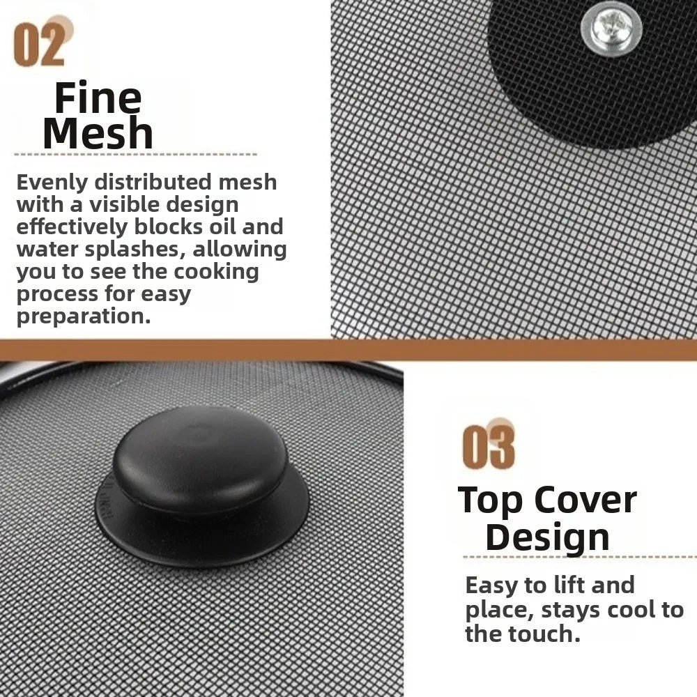 Anti-Splash Splatter Screen With Handle Stainless Steel Oil Splash Guard Fine Mesh Anti Grease Lid Frying Pan Use