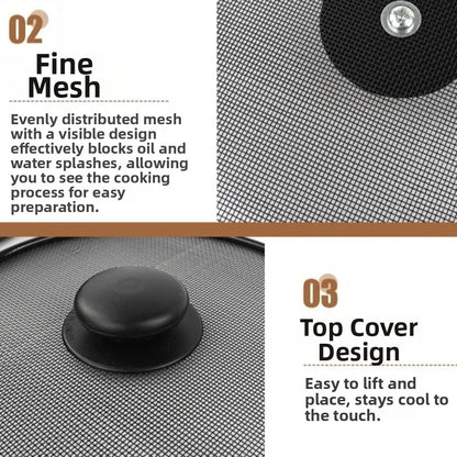 Anti-Splash Splatter Screen With Handle Stainless Steel Oil Splash Guard Fine Mesh Anti Grease Lid Frying Pan Use
