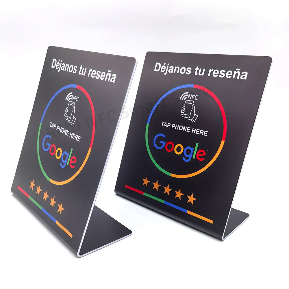 13.56Mhz Programmable Google Review Card NFC Station Table NFC Google Reviews Display Card Standing Déjanos Tu Reseña