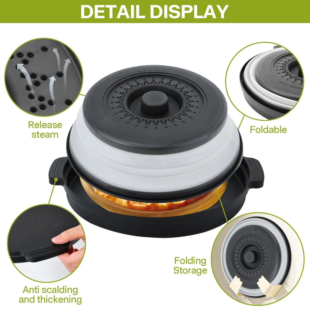 Microwave Food Splatter Cover Foldable Multifunction Splash Collapsible Guard Kitchen Gadget Colander for Meal Steaming Tray