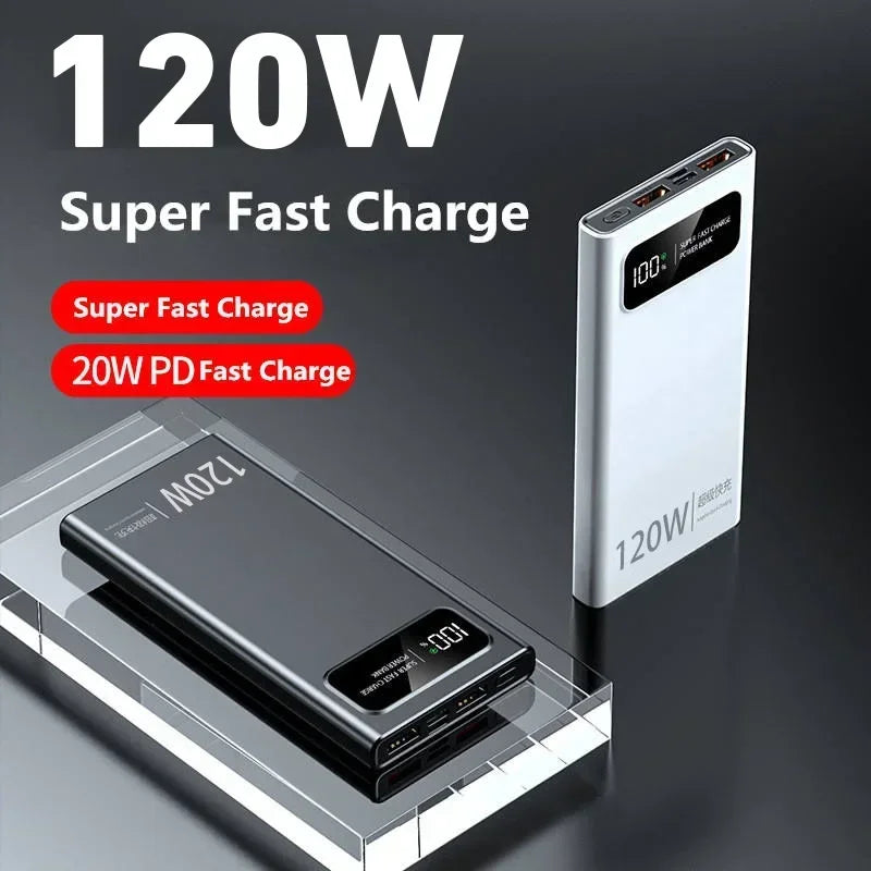 Lenovo 500000mAh Power Bank 120W High Capacity Digital Display Super Fast Charging Powerbank For iPhone Huawei Samsung 2026 New