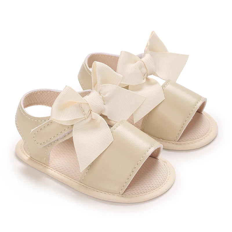 Baby Learning Walk Shoes, Breathable Summer Sandals with Bow & Embroidery, Soft Comfort Footwear for Newborn Infants 0-18M